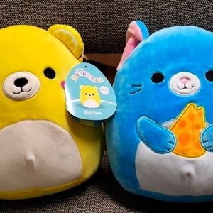 Belton and Squaz BoxLunch squishmallows, Yellow Bear and Blue Mouse, NWT!